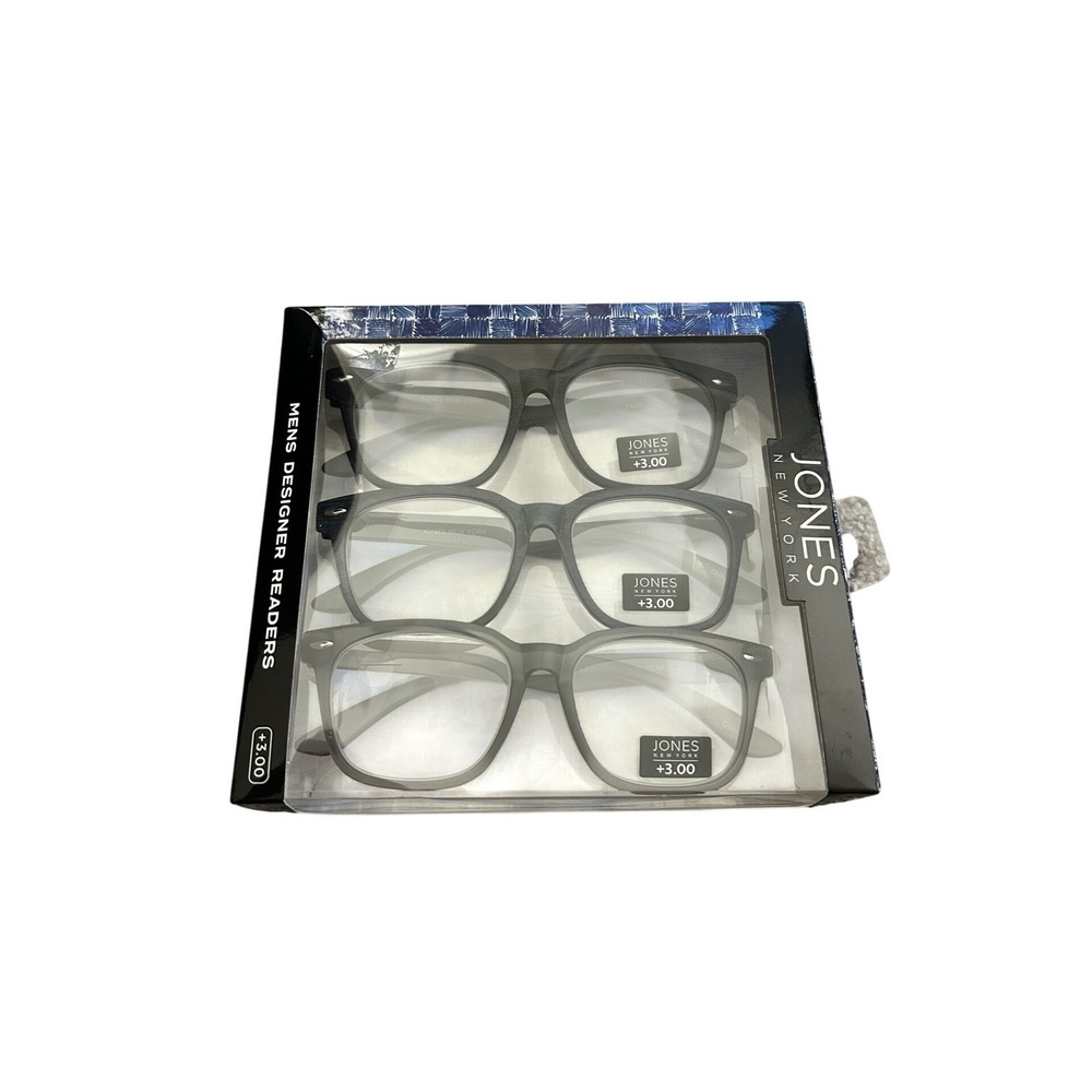 Jones New York Reading Glasses Mens +3.00 Grey NEW 3 Pack Designer Readers